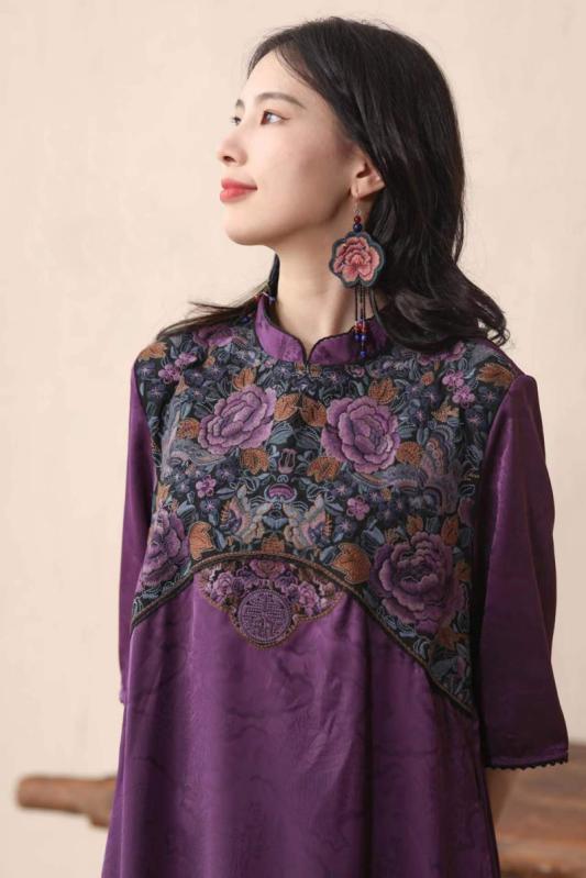 レディース アクセサリー イヤリング 綿麻 両面 刺繍 レトロ エスニック ロング タッセル イヤリング