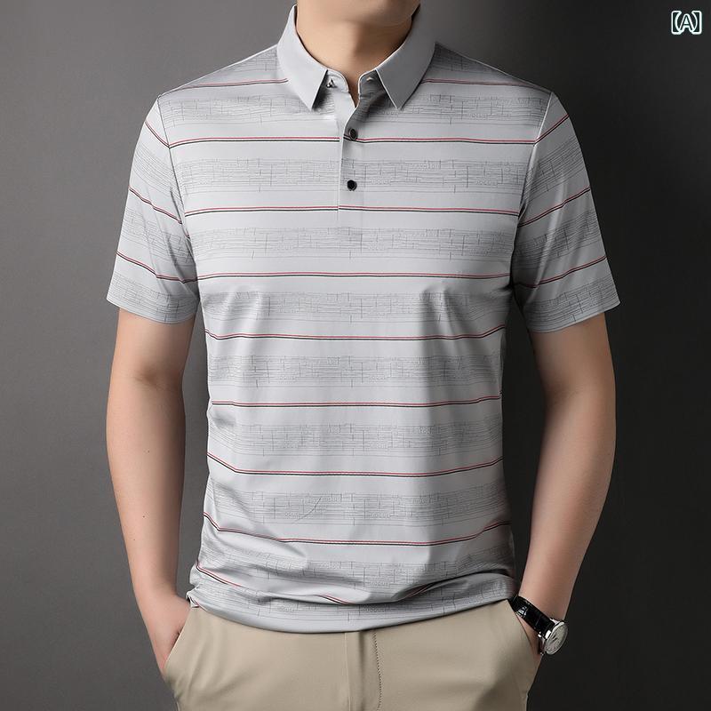 メンズ ファッション シンプル おしゃれ 夏 ポール ストライプ 半袖 Tシャツ カジュアル シームレス クール 着 ひんり ポロシャツ