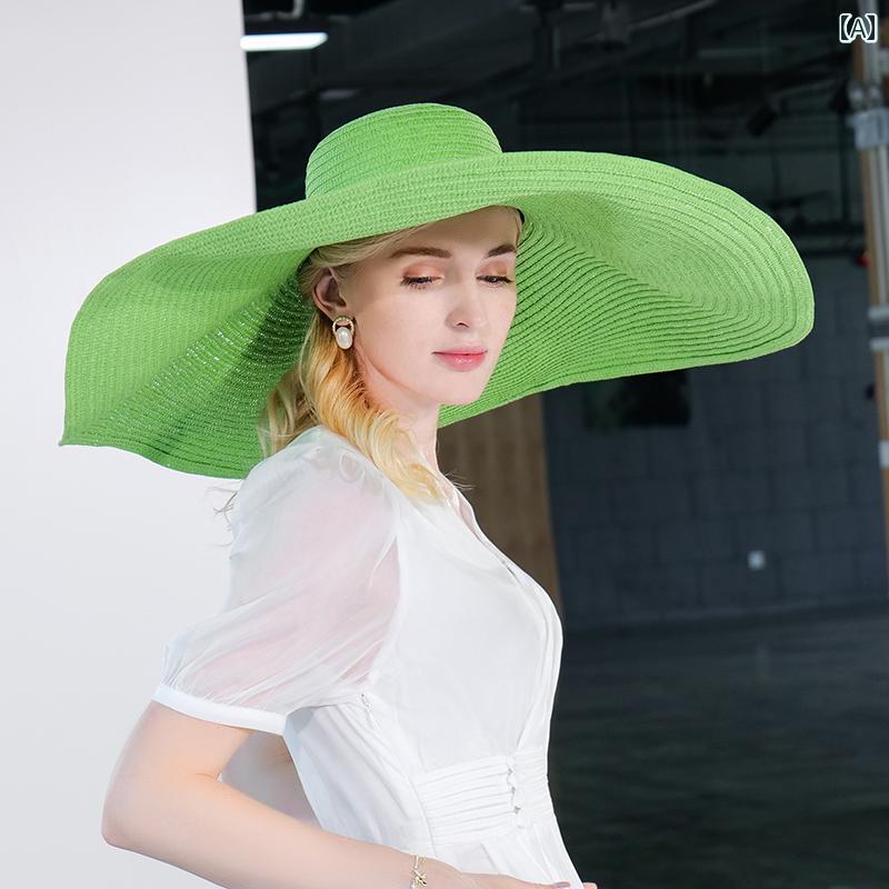 レディース 夏 ファッション ビッグ エッジ サンシェード 休暇 ビーチ 帽子 日焼け防止 サンシェード グリーン 帽子 夏