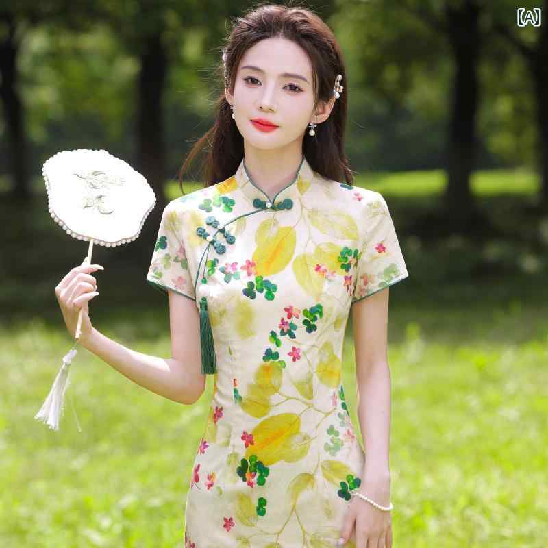 レディース 小さめ フレッシュ チャイナ ドレス 普段着 夏 チャイナ風 ドレス