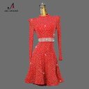 ダンス 衣装 パフォーマンス ラテンダンス 競技 服 レディース 大人 長袖 ドレス 花柄 ドレス