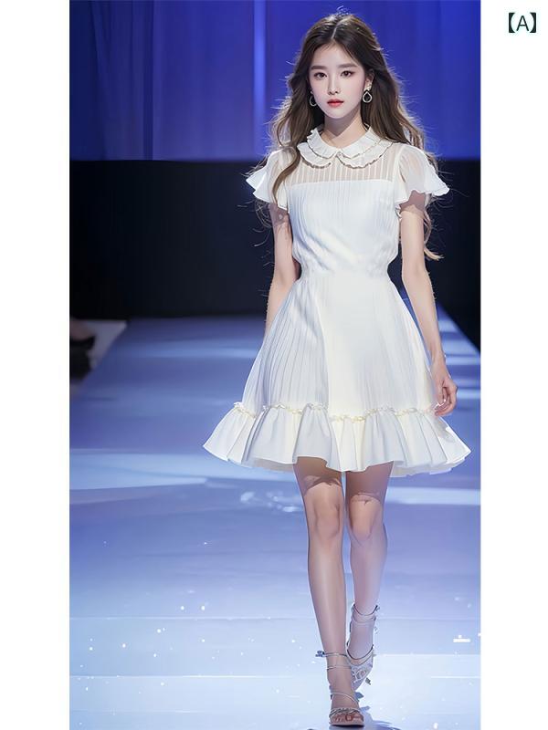 レディース ファッション フレンチ 人形 襟 白 ドレス 夏 美しい ティーブレイク ドレス