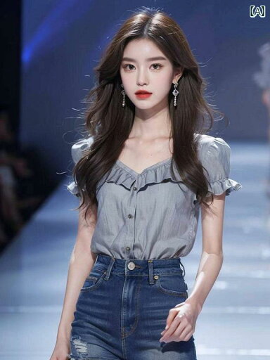 レディース ファッション 美しい シャツ グレー Vネック 耳 エッジ 半袖 シャツ トップスス レディース ファッション 美しい シャツ グレー Vネック 耳 エッジ 半袖 シャツ トップスス