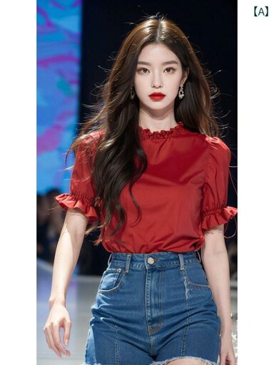 レディース ファッション 夏 シャツ 美しい シャツ 赤 エッジ 半袖 トップスス レディース ファッション 夏 シャツ 美しい シャツ 赤 エッジ 半袖 トップスス