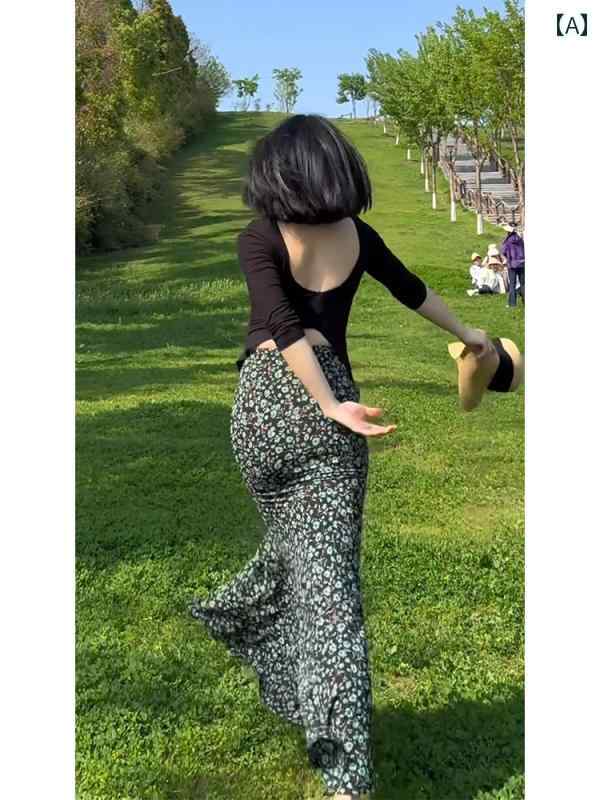 レディース ファッション フランス ハイウエスト 花柄 スカート 夏 服 ボディ スカート