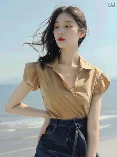 レディース ファッション 夏 婦人服 小さめ シャツ 風 ユニーク トップスス 軽量 涼しいブラウン Vネック 半袖 シャツ レディース ファッション 夏 婦人服 小さめ シャツ 風 ユニーク トップスス 軽量 涼しいブラウン Vネック 半袖 シャツ