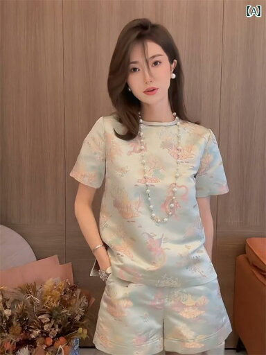 レディース ファッション 夏 チャイナ風 旅行 衣装 セット 曲 錦織 トップスス ショーツセット レディース ファッション 夏 チャイナ風 旅行 衣装 セット 曲 錦織 トップスス ショーツセット