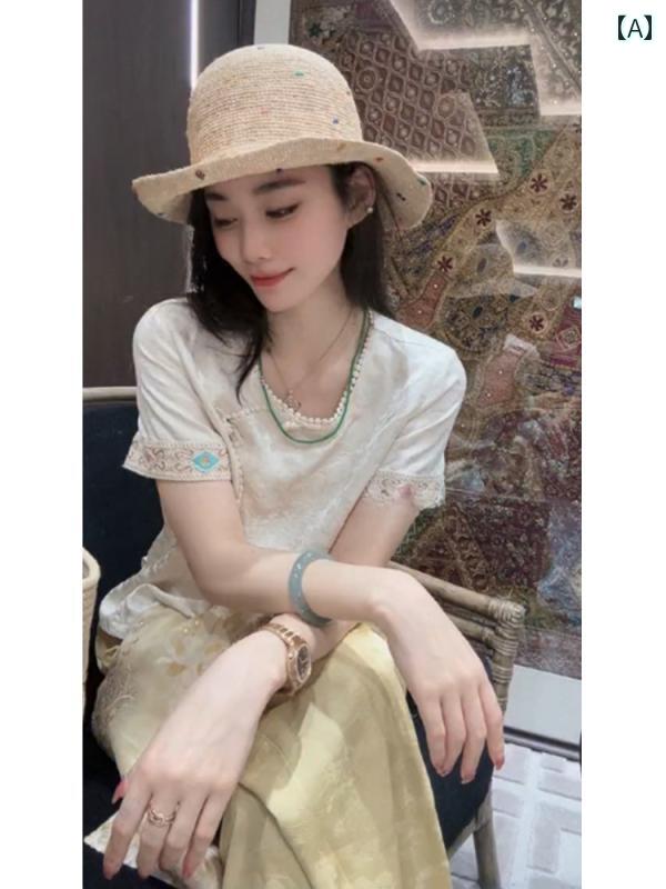 レディース ファッション 西洋風 ユニーク トップススス 格好 半袖 Tシャツ 夏 中国 ボタン ダウン シャツ