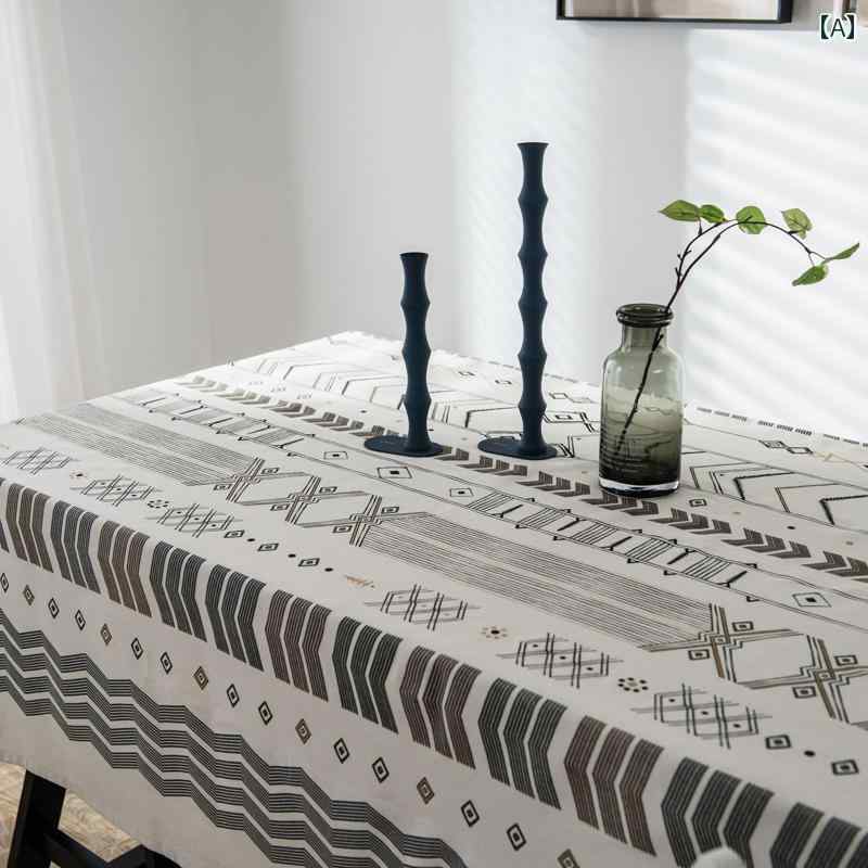 テーブルクロス 北欧 おしゃれ インテリア コーヒーテーブル モダン コットンリネン 生地 黒 乱雑 幾何..