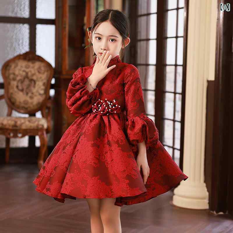 女子 ドレス かわいい 少女 ピアノ 発表会 チャイナ風 プリンセス 小さめ 誕生日 プレゼンター 演奏 冬..
