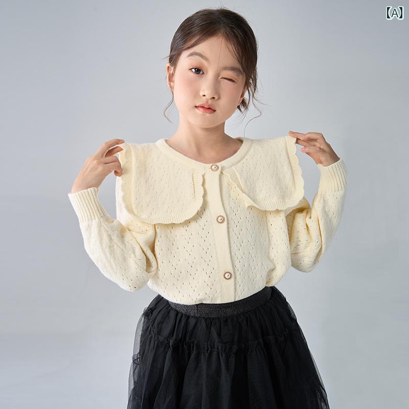 女子 ファッション かわいい キッズ ラージ セーター カーディガン 大学 ニット セーター ジャケット 少女 秋冬 トップス ソリッドカラー