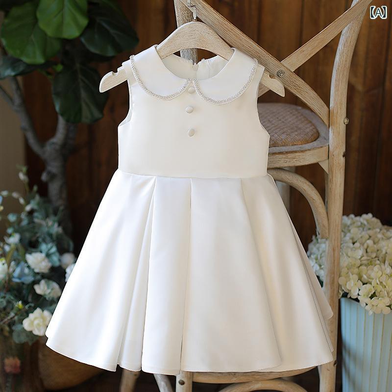 楽天おうち健康生活女子 ドレス かわいい 少女 ピアノ 発表会 結婚式服 フラワーガール 小さめ 白 サテン プリンセス 赤ちゃん 誕生日