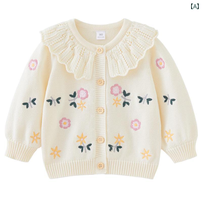 女子 ファッション かわいい キッズ 韓国 春秋 ニットカーディガン 刺繍 刺繍 セーター ジャケット
