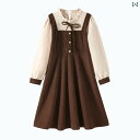 女子 ファッション ワンピース かわいい フェイク セットアップ ドレス 起毛 新年 コーデュロイ パッチワーク シャツ ペチコート 大きめ カレッジ 新年 挨拶 服