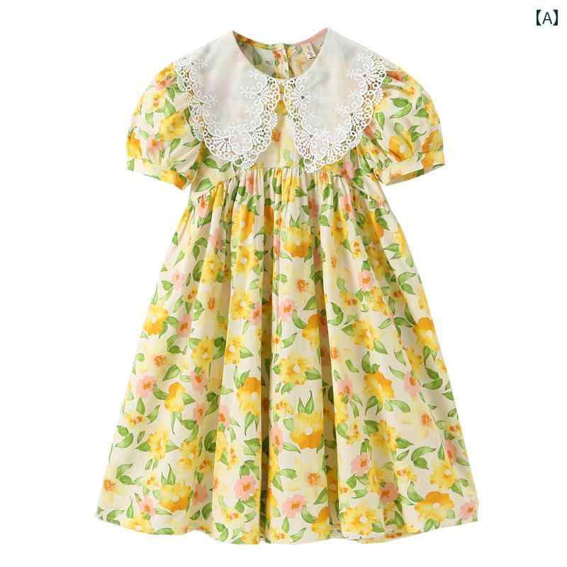 女子 ファッション ワンピース かわいい ドレス おしゃれ 花柄 薄手 涼しい 人形 襟 プリンセス 夏