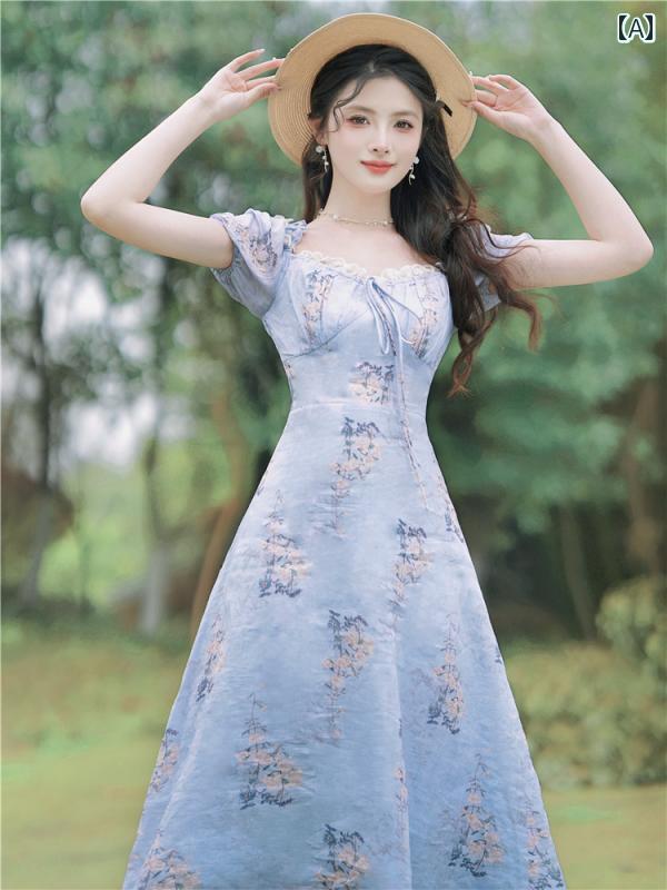 レディース ファッション ティーブレイク フレンチ レトロ ロマンチック 花柄 美しい 紫 きれい フェアリー スリム ホリデー ドレス