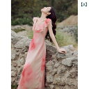 レディース ファッション フランス かわいくて 魅力 海辺 写真 服 スーパー フェアリーハロー 染め フリル シフォン ドレープ ドレス