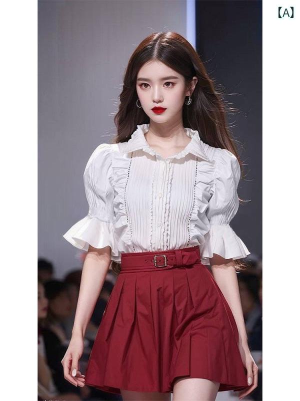 レディース ファッション 春 シャツ トップスス フレンチ 美しく ユニーク 美しい 白 半袖 シャツ