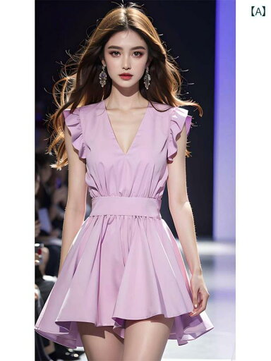 レディース ファッション 美しい スカート 夏 精巧 薄紫 小さめ 飛行 袖 ドレス レディース ファッション 美しい スカート 夏 精巧 薄紫 小さめ 飛行 袖 ドレス