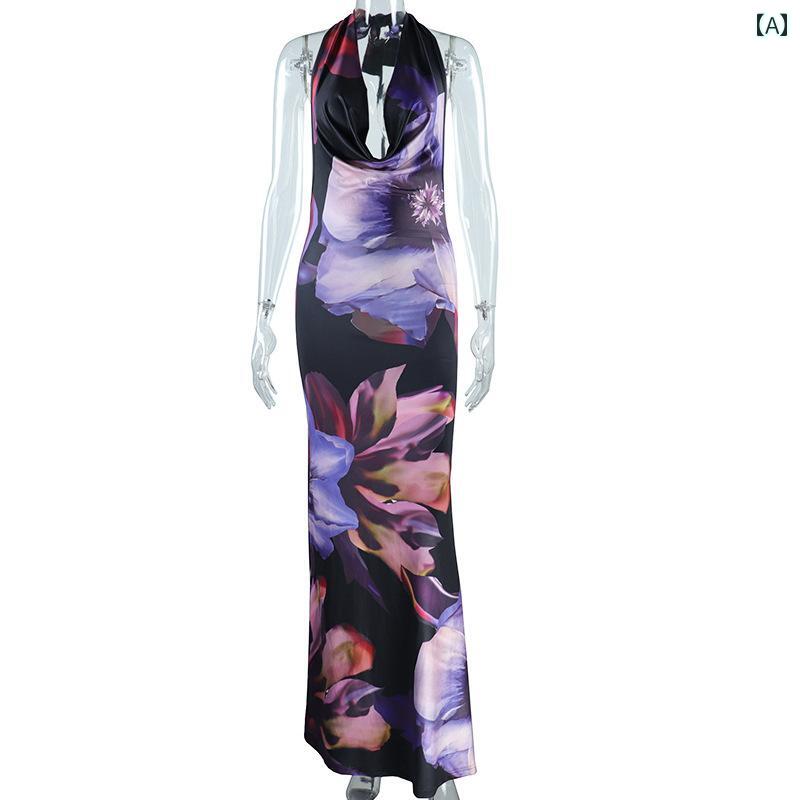 レディース ファッション 衣装 デジタル プリント 魅惑 カウル ネック ロング レングス ドレス