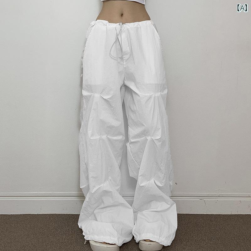 レディース ファッション ハイウエスト ドローストリング プリーツ ストレート 大きめサイズ シンプル ソリッド カラー ベーシック ウーブン カジュアル パンツ