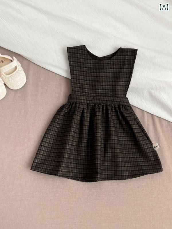 キッズ ファッション 子供 春 幼児 韓国 スカート 女 赤ちゃん 着 チェック ノースリーブ ロンパース ドレス