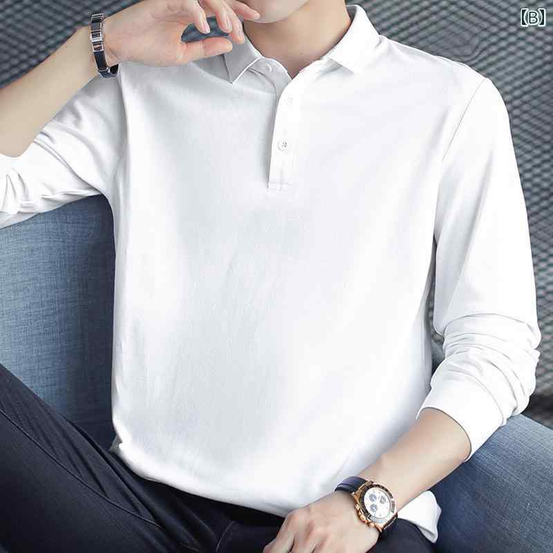 ポロシャツ メンズ 長袖 カジュアル おしゃれ 春 襟 無地 黒 シャツ Tシャツ