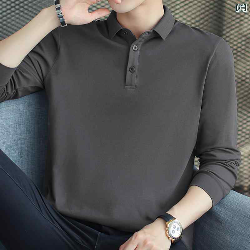 ポロシャツ メンズ 長袖 カジュアル おしゃれ 春 襟 無地 黒 シャツ Tシャツ