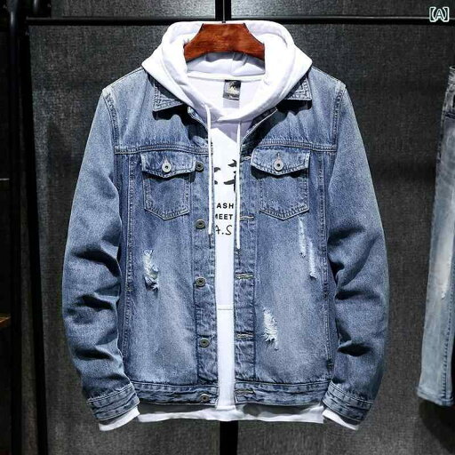 メンズ ファッション 軽量 涼しい ブルーデニム ジャケット リッピング カジュアル ジャケット 春秋 デニムジャケット メンズ ファッション 軽量 涼しい ブルーデニム ジャケット リッピング カジュアル ジャケット 春秋 デニムジャケット
