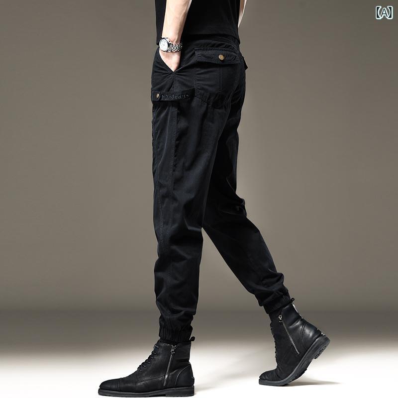 メンズ ファッション 春秋 黒 オーバー オール ゆったり 耐 レギンス 厚手 アメリカン レトロ スポーツ アウトドア カジュアル パンツ