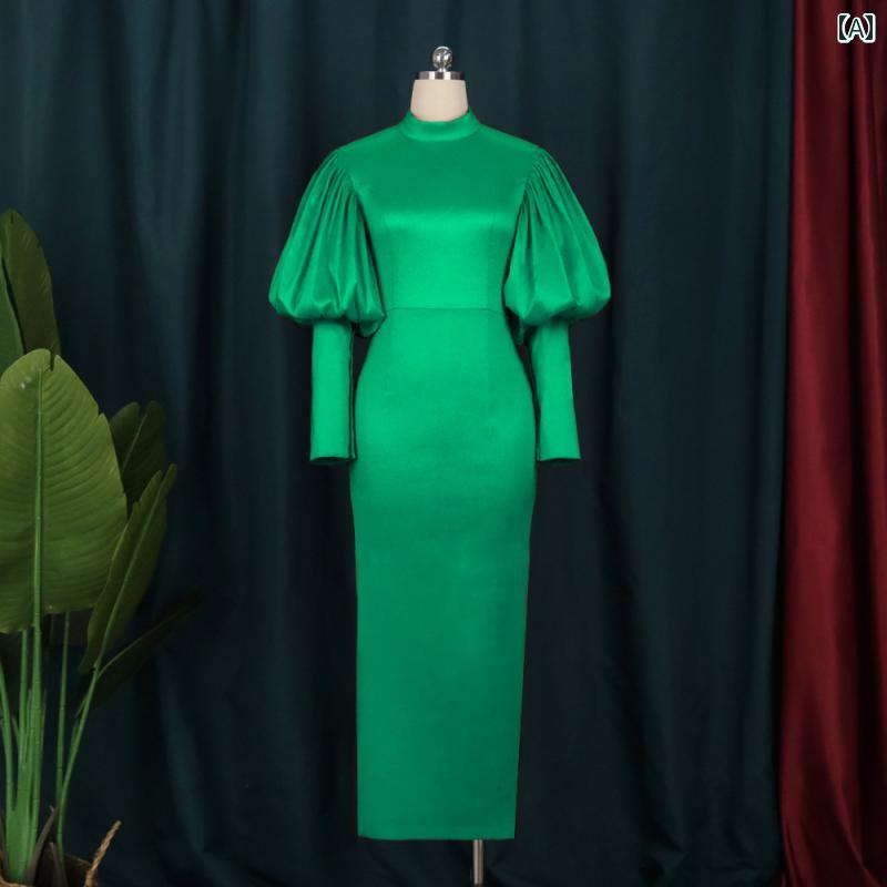 レディース ファッション 大きいサイズ ラタ スリーブ ハイウエスト パーティー イブニングドレス アフリカ パーティー ドレス