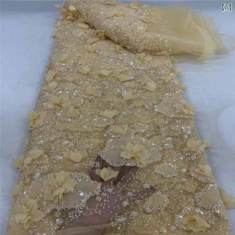 レース 生地 フレンチ メッシュ ビーズ チューブ スパンコール キラキラ キラキラ キラキラ 刺繍 布 立体 花 アフリカ 花嫁 ウェディングドレス 花嫁 介添人 ドレス ファッション