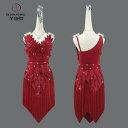 ラテン ダンス 衣装 レディース パフォーマンス 競技会 キッズ 女子 タッセル ドレス 高度 ブラック プール 花 ソロ