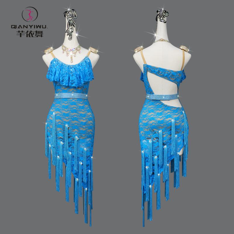 ラテン ダンス 衣装 レディース パフォーマンス 競技会 キッズ 女子 魅惑 レース アート ソロ ドレス