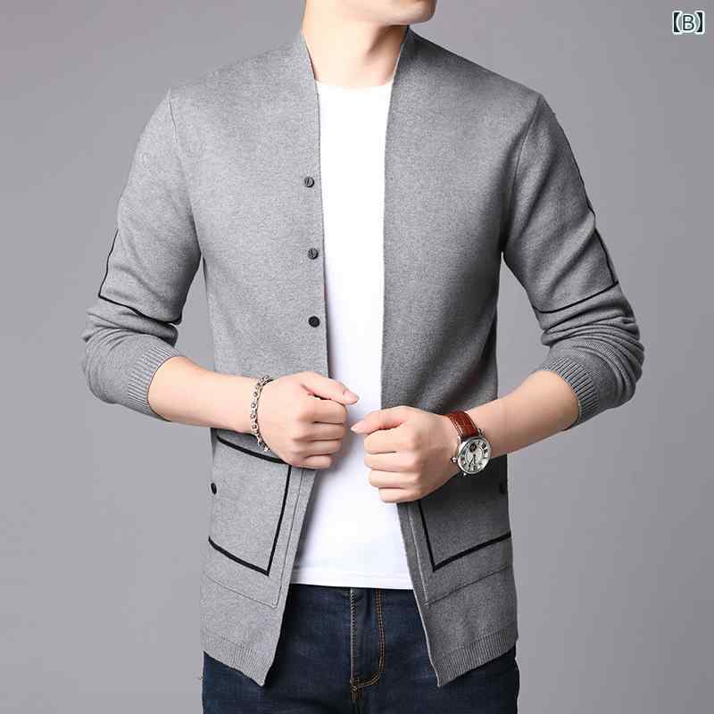 メンズ ファッション シンプル おしゃれ 春秋 ソフト ニット セーター 肌に 優しい カーディガン ホーム ジャケット 家庭 屋外 カジュアル 無地 薄手 涼しい ジャケット