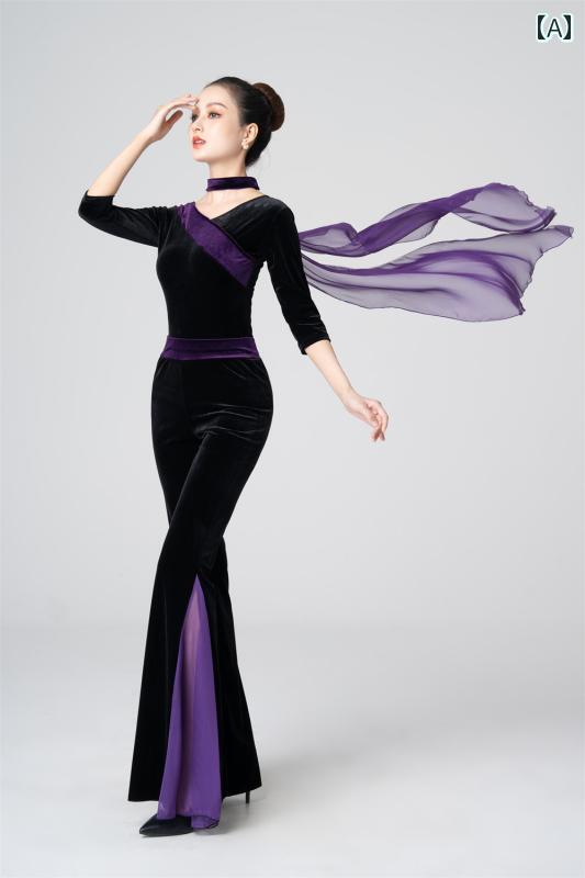 ダンス 衣装 レディース ボディスーツ ワンピース ゴールド 起毛 パープル スーツ ステージ バレエ 練..