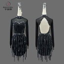 ラテン ダンス 衣装 レディース パフォーマンス 競技会 キッズ 女子 コン 高度 スカート 花柄 ソロ ブラック プール