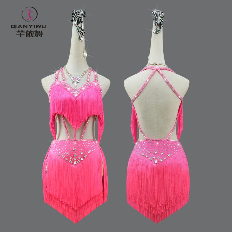 ラテン ダンス 衣装 レディース パフォーマンス 競技会 キッズ 女子 タッセル ドレス 花 ソロ