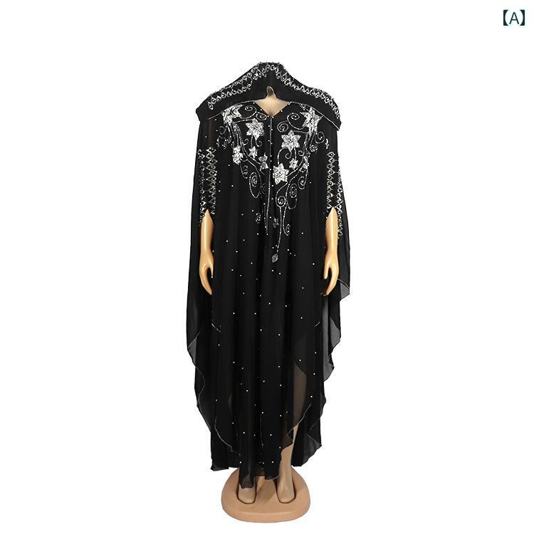 レディース ファッション クロスボーダー アフリカ ドレス ローブ パール シフォン ドリル ビーズ ソー..