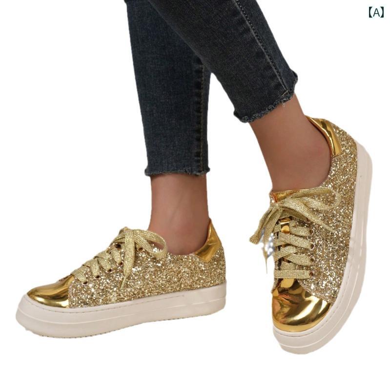 レディース シューズ 厚 ゴール ドローカット ストラップ スパンコール キラキラ キラキラ キラキラ カ..