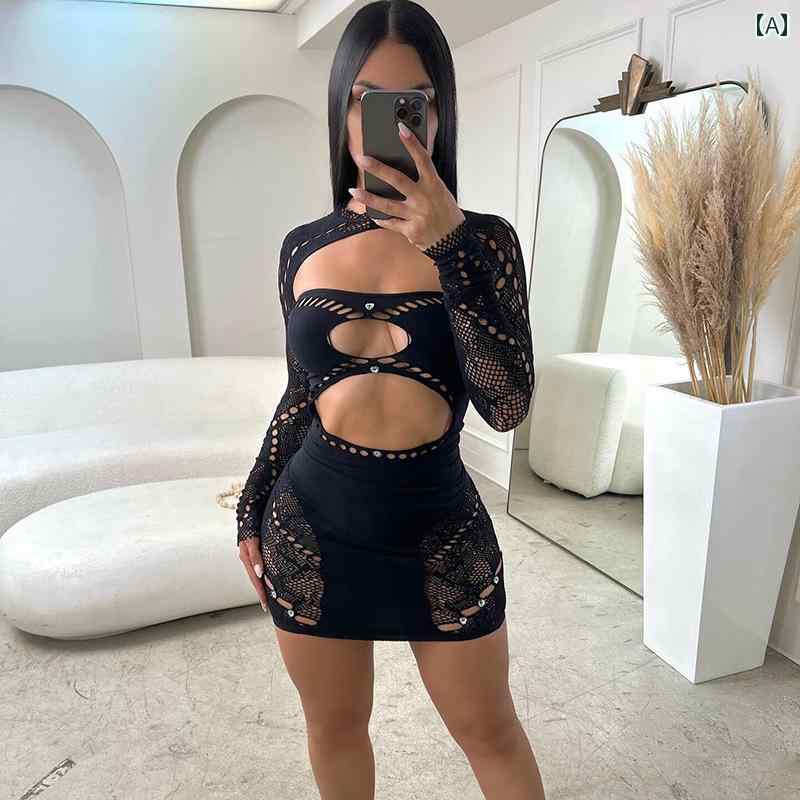 レディース ファッション スリムフィット ハイ 魅惑 ドレス パーティー ショート スタッド ドレス ブラック