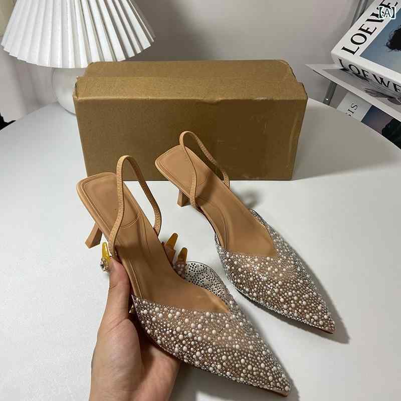 サンダル レディース ファッション パール 装飾 スティレット ハイヒール 靴