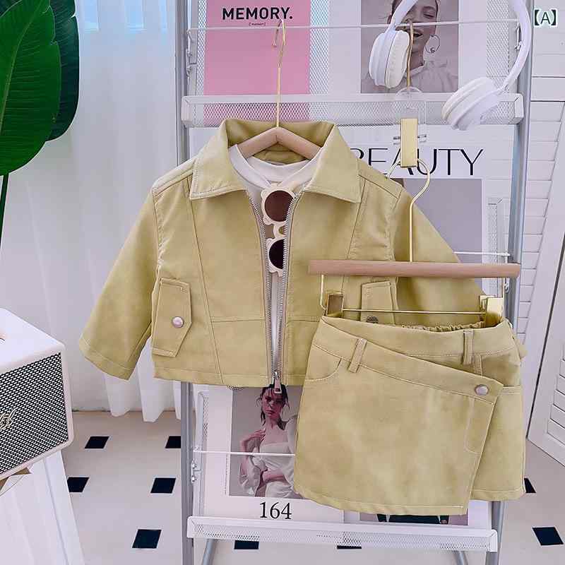 子供服 女の子 セットアップ かわいい おしゃれ 韓国 レザージャケット 春秋 カジュアル ジャケット ジャケット ショート スカート