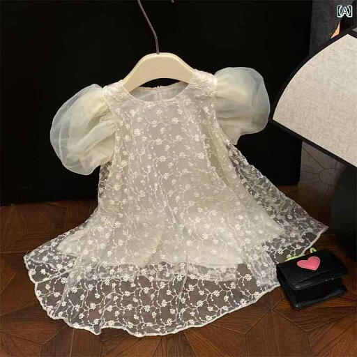 ワンピース 女の子 キッズ 子供 かわいい 刺繍オー ガンザ パフスリーブ 夏 少女 レース プリンセス フェアリー ワンピース 女の子 キッズ 子供 かわいい 刺繍オー ガンザ パフスリーブ 夏 少女 レース プリンセス フェアリー