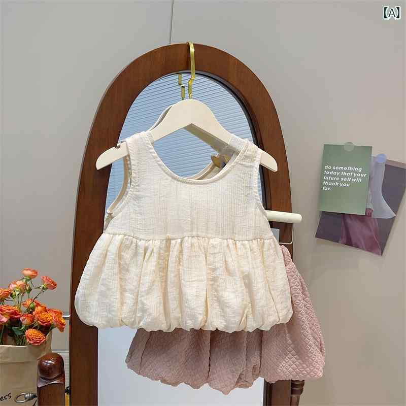 子供服 女の子 セットアップ かわいい おしゃれ 韓国 ファッション 夏 赤ちゃん ベビー 韓国 ベスト トップス ランタン ショートパンツセット トレンディ セット