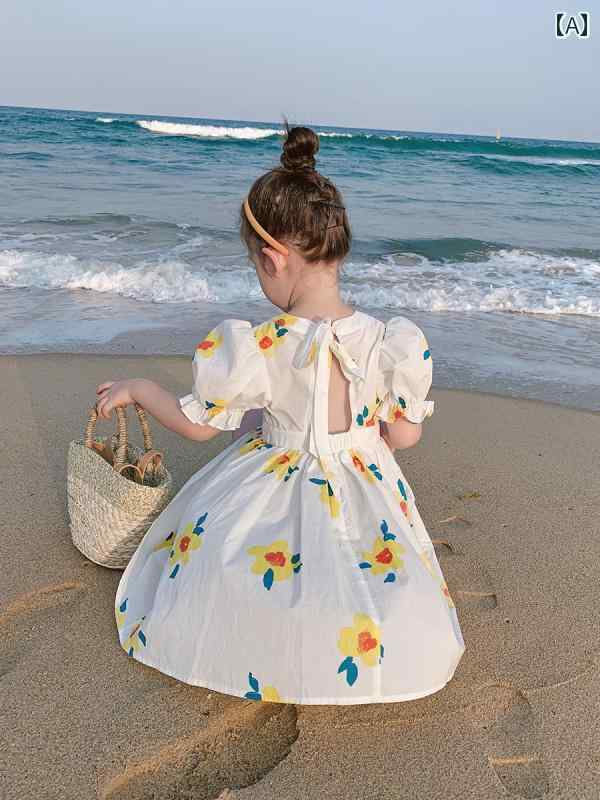 ワンピース 女の子 キッズ 子供 かわいい 韓国 パフスリーブ 赤ちゃん 夏 スカート 夏 プリンセス