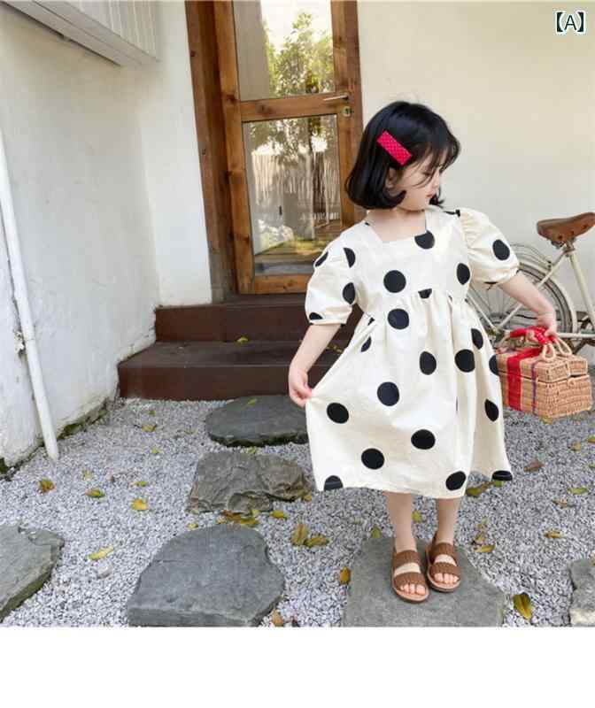ワンピース 女の子 キッズ 子供 かわいい 韓国 夏 赤ちゃん 水玉 レトロ パフスリーブ 人形