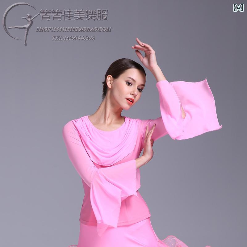 ダンス 衣装 モダンダンス 社交ダンス 春夏 蓮 葉 袖 スクエア トップスス 大人 レディース 標準