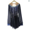 フィギュア スケート 衣装 子供 女子 大人 レディース 服 パフォーマンス 服 競技 スカート グラデーション ダーク ブルー 花