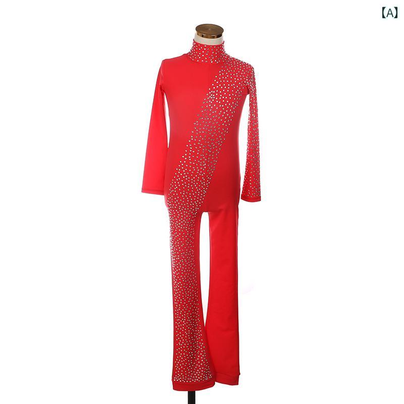 フィギュア スケート トレーニング 練習着 子供 女子 大人 レディース ウェア 長袖 ワンピース パフォーマンス ナイロン レッド マルチ